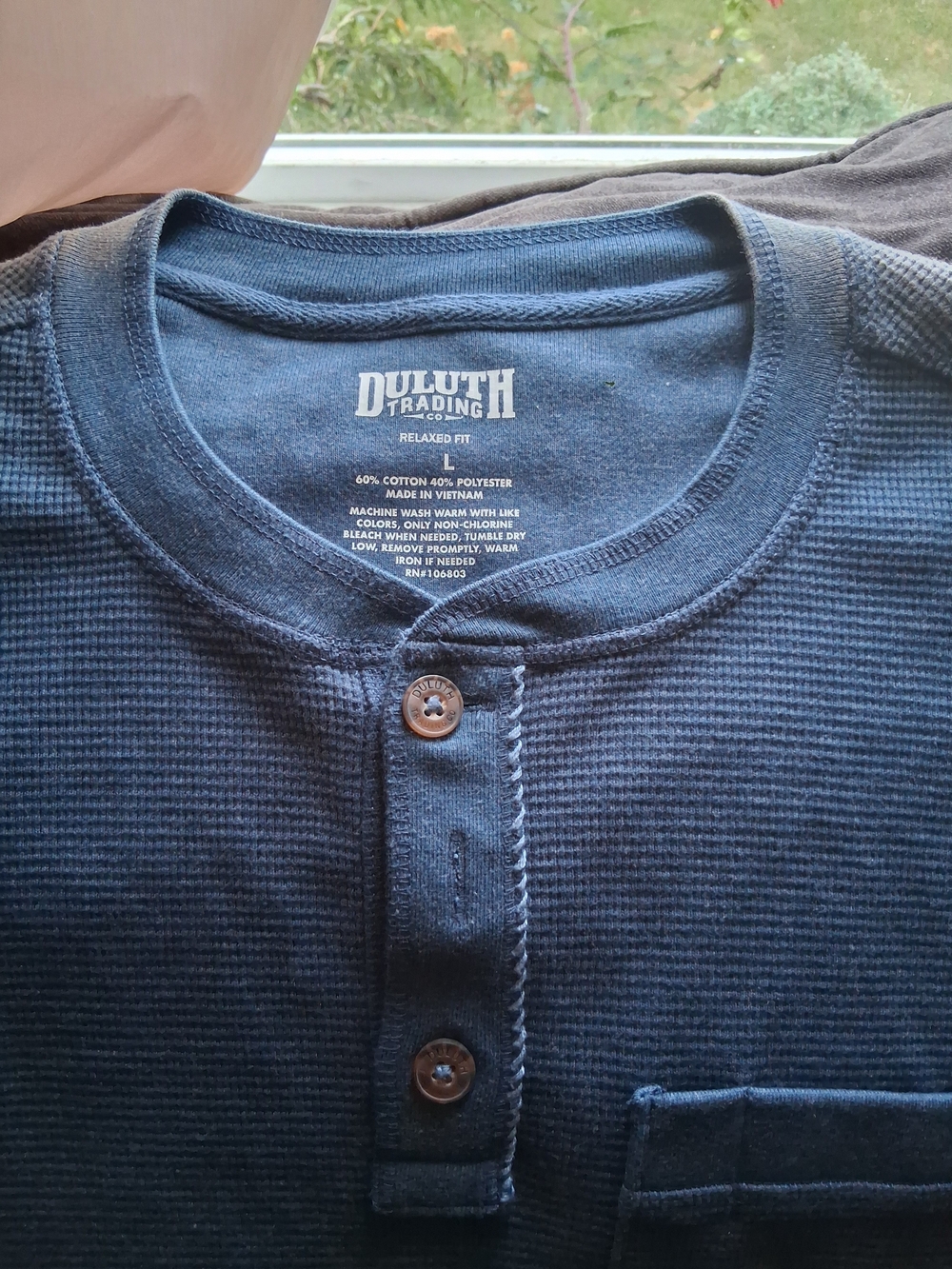 Duluth Trading Co Navy Waffle-Knit Henley Long Sleeve Shirt